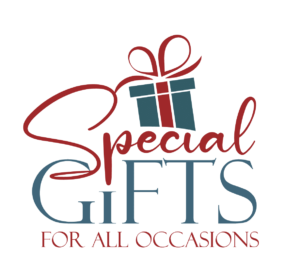 A logo with a red ribbon-wrapped gift box above the words "Special Gifts" in stylized red and blue text. Below it reads "For All Occasions" in smaller blue text.