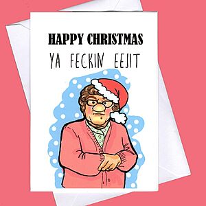 Cartoon of mrs brown in a santa hat